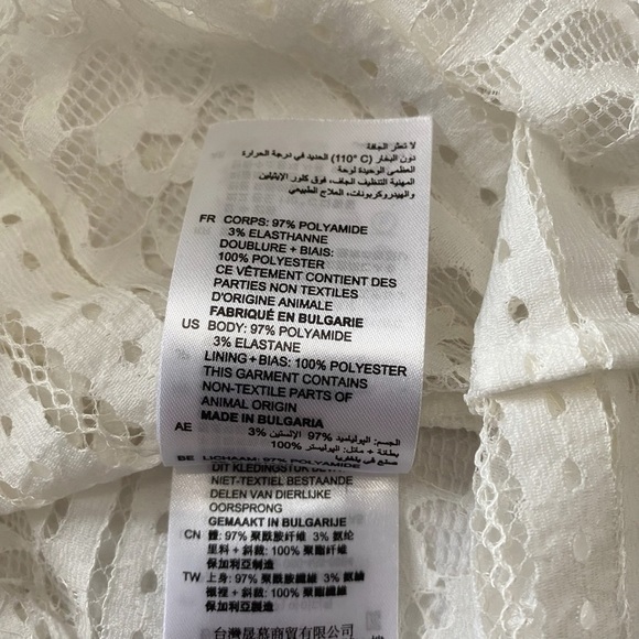 SANDRO HAMIA WHITE OPEN SHEER LACE MOCK NECK LONG SLEEVE SHOULDER PAD TOP - M - Picture 9 of 9